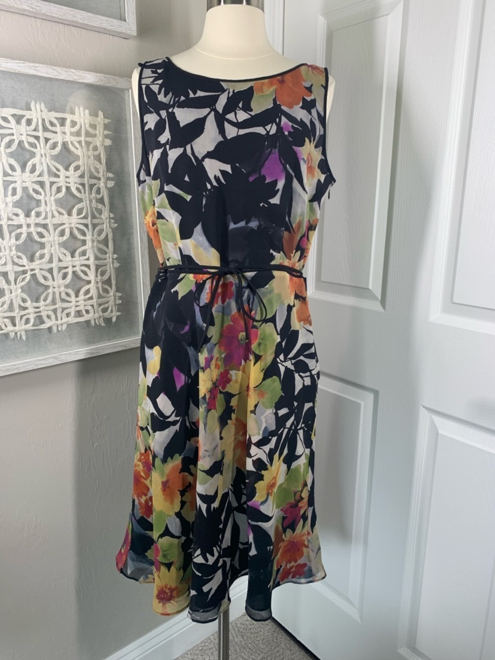 Vintage Talbots black silk floral dress size 14 petite